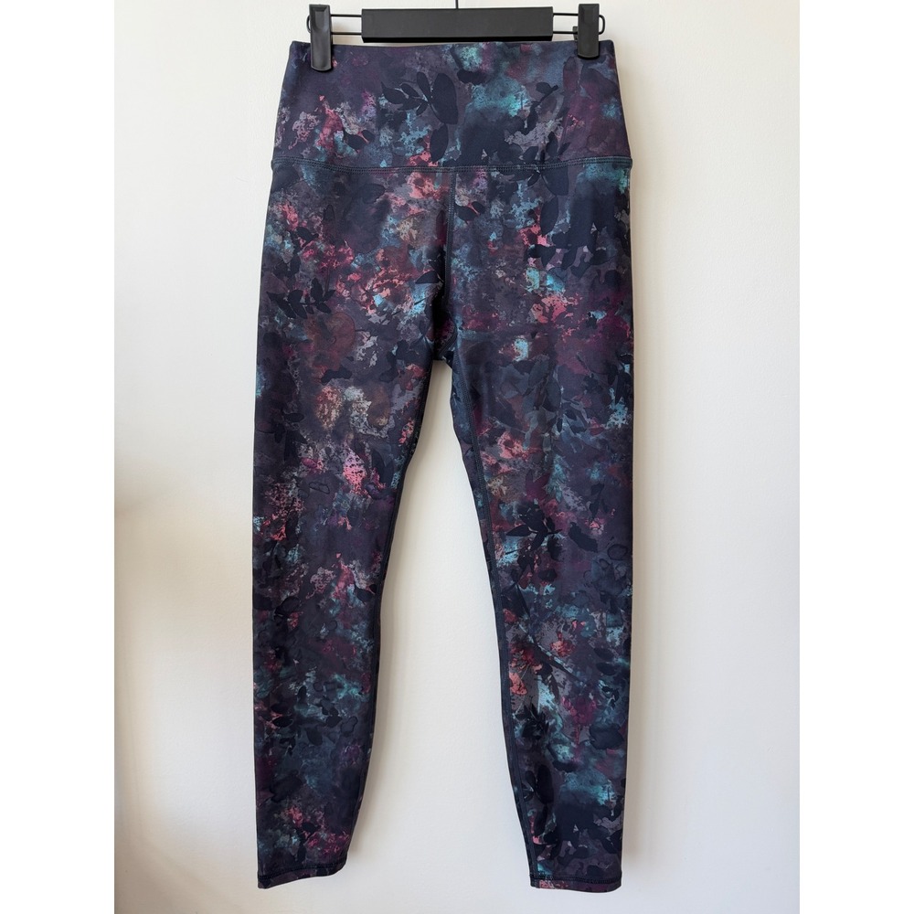 RBX Active Womens High Waisted Floral Print Leggings Purple Teal Pink Size M